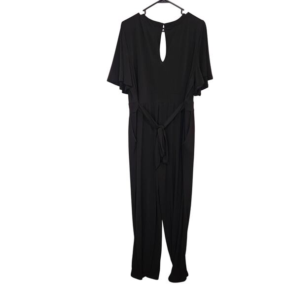Torrid Black Tie Waist Wide Leg V-Neck Challis Flutter Sleeve Jumpsuit Size 2X - Picture 3 of 11